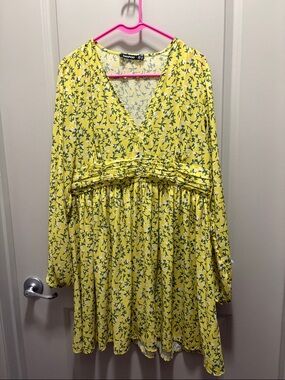 Boohoo Yellow Floral Empire-Waist Dress